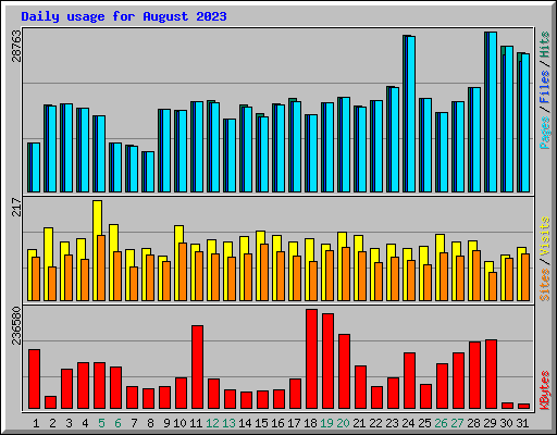 Daily usage for August 2023